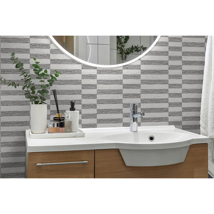 Stacy Garcia Home Peel &amp; Stick Faux Woven Stripe Iron Mist Wallpaper image 2 of 7