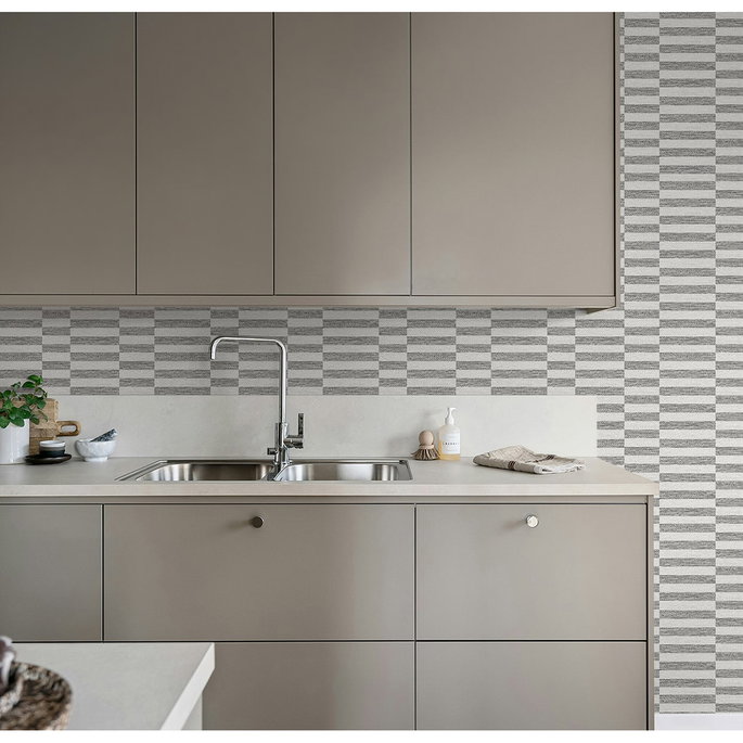 Stacy Garcia Home Peel &amp; Stick Faux Woven Stripe Iron Mist Wallpaper image 3 of 7
