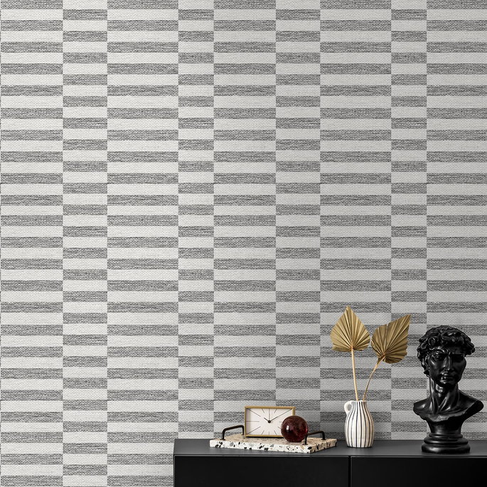 Stacy Garcia Home Peel &amp; Stick Faux Woven Stripe Iron Mist Wallpaper image 4 of 7