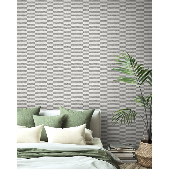 Stacy Garcia Home Peel &amp; Stick Faux Woven Stripe Iron Mist Wallpaper image 5 of 7