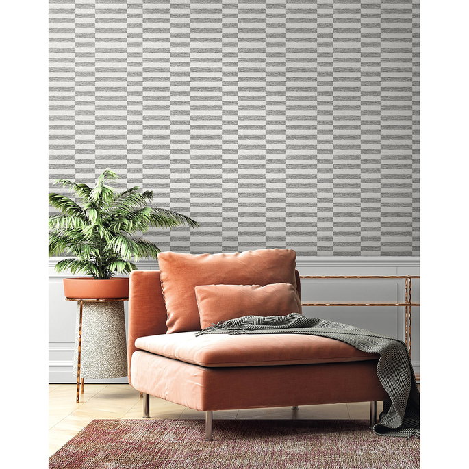 Stacy Garcia Home Peel &amp; Stick Faux Woven Stripe Iron Mist Wallpaper image 6 of 7