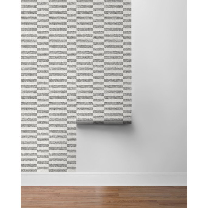 Stacy Garcia Home Peel &amp; Stick Faux Woven Stripe Iron Mist Wallpaper image 7 of 7