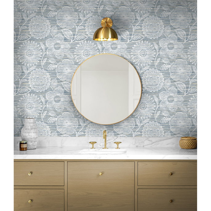 Stacy Garcia Home Peel &amp; Stick Faux Grass Floral Bluestone Wallpaper image 2 of 6