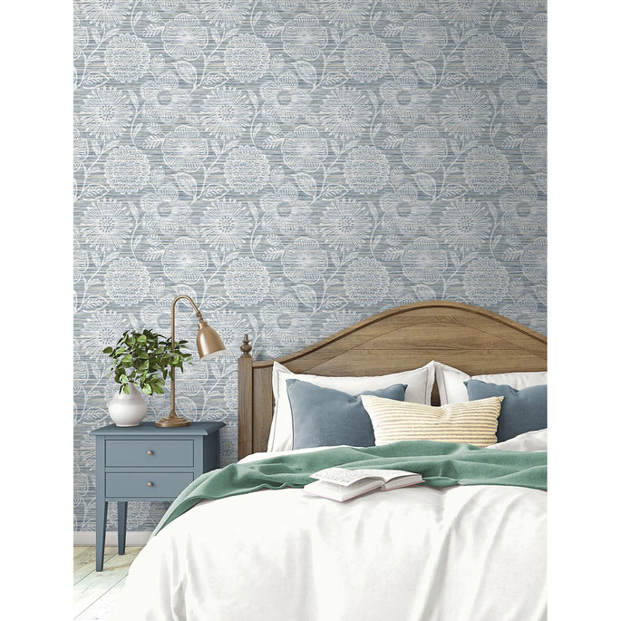 Stacy Garcia Home Peel &amp; Stick Faux Grass Floral Bluestone Wallpaper image 5 of 6