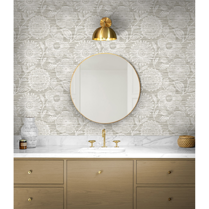 Stacy Garcia Home Peel &amp; Stick Faux Grass Floral Harbor Grey Wallpaper image 2 of 6