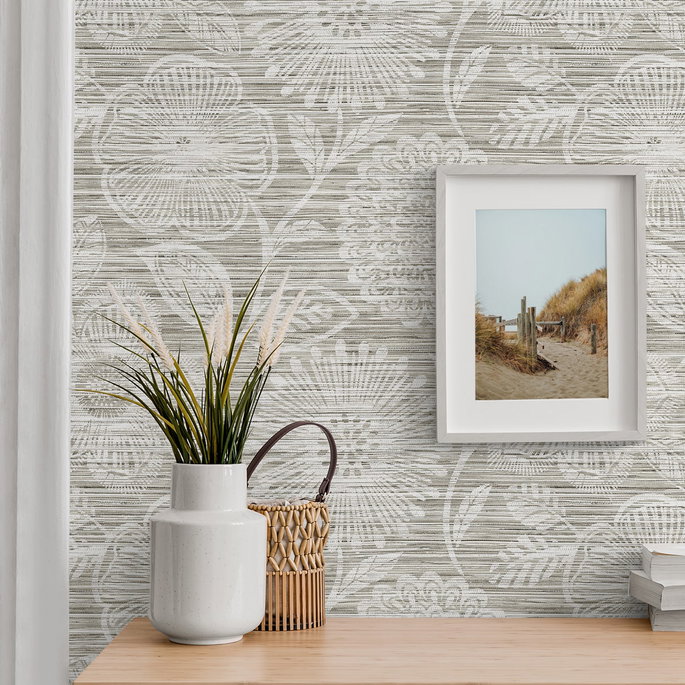 Stacy Garcia Home Peel &amp; Stick Faux Grass Floral Harbor Grey Wallpaper image 4 of 6