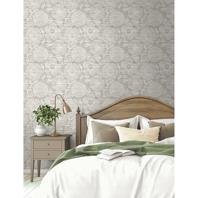 Stacy Garcia Home Peel &amp; Stick Faux Grass Floral Harbor Grey Wallpaper image 5 of 6