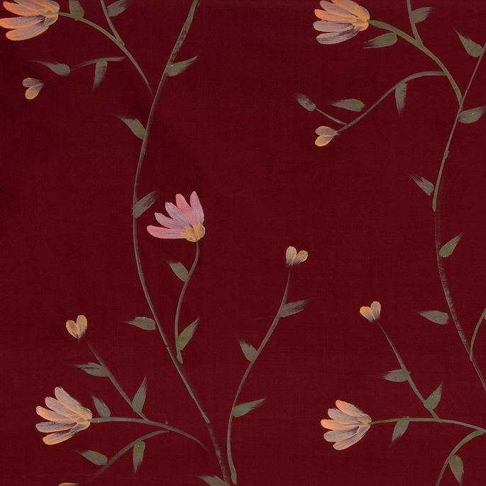 RK Classics Hazel Silk Dupioni Floral Print Sangria Fabric image 1 of 2