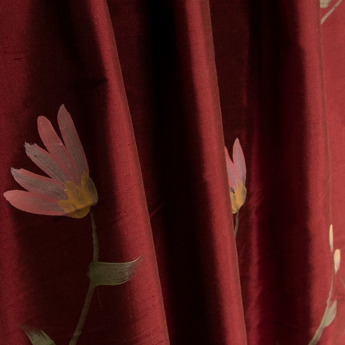 RK Classics Hazel Silk Dupioni Floral Print Sangria Fabric image 2 of 2