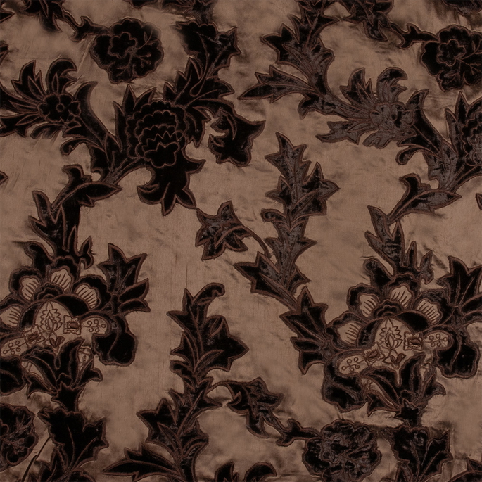RK Classics Rajah Silk Velvet Embroidery Shantung Mocha Fabric image 1 of 2