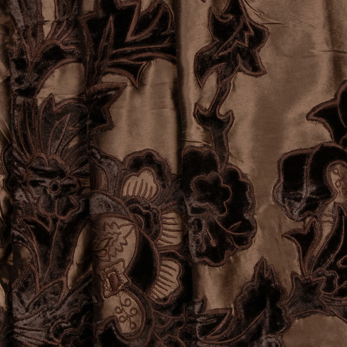RK Classics Rajah Silk Velvet Embroidery Shantung Mocha Fabric image 2 of 2