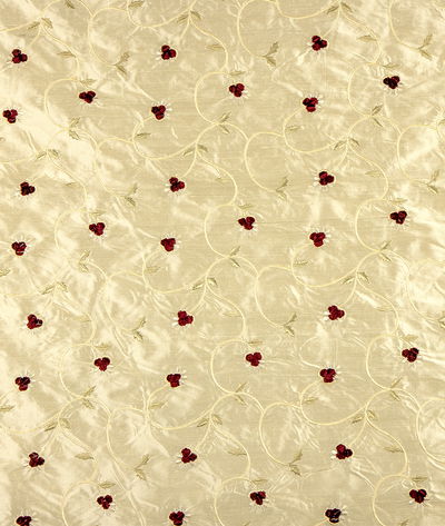 RK Classics Ellendale Silk Velvet Embroidery Cream/Burgundy Fabric