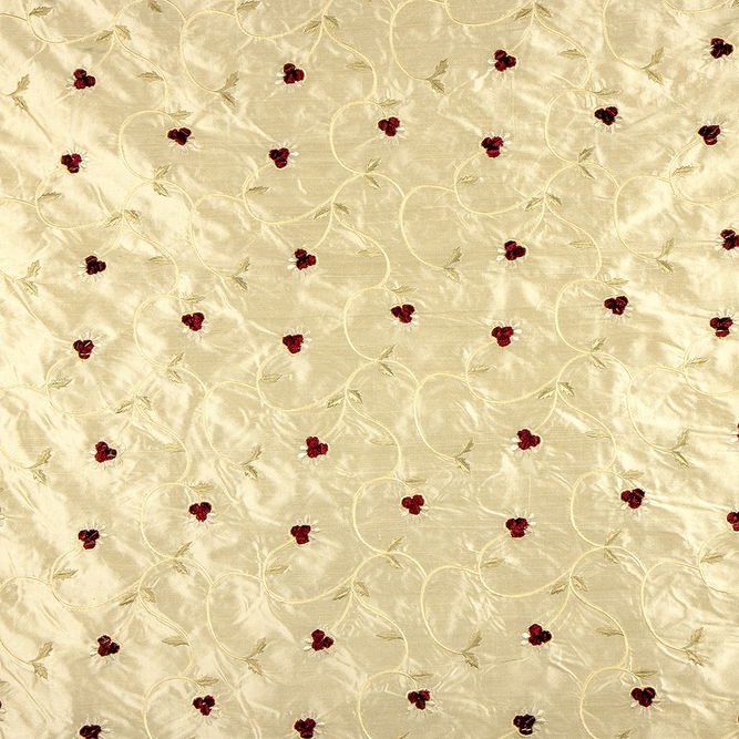 RK Classics Ellendale Silk Velvet Embroidery Cream/Burgundy Fabric