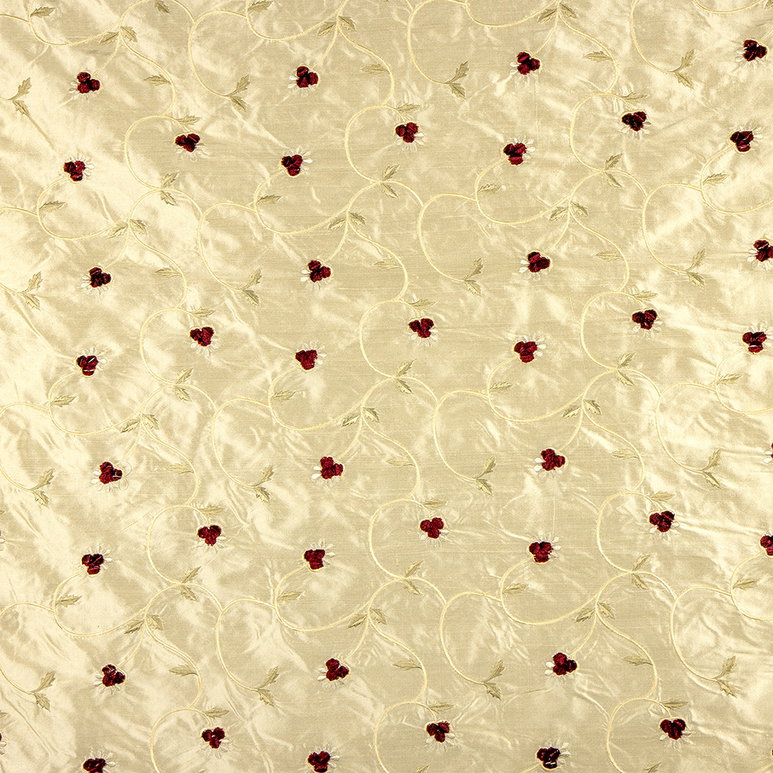 RK Classics Ellendale Silk Velvet Embroidery Cream/Burgundy Fabric