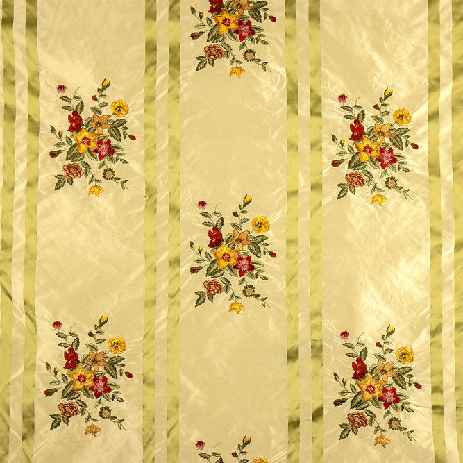 RK Classics Millerton Silk Satin Embroidery Stripe Sage/Multi Fabric