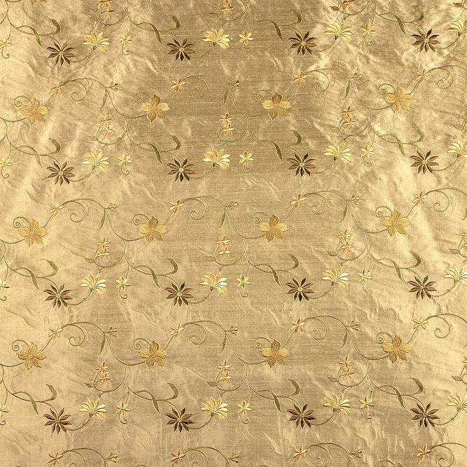 RK Classics Harriman Silk Dupioni Embroidery Dark Tan Fabric