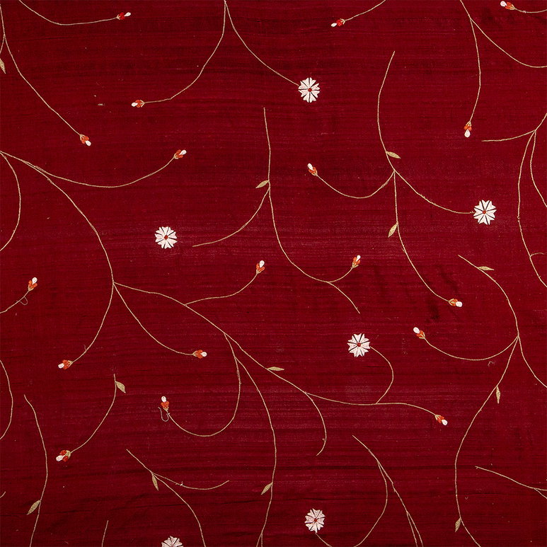 RK Classics Freya Silk Dupioni Embroidery Burgundy Fabric