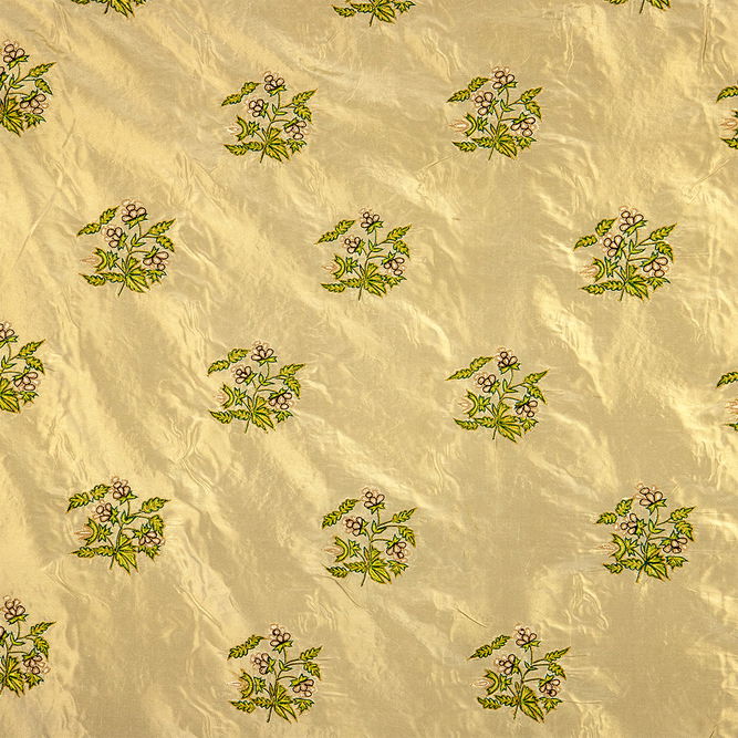RK Classics Denver Silk Dupioni Embroidery Green/Natural Fabric