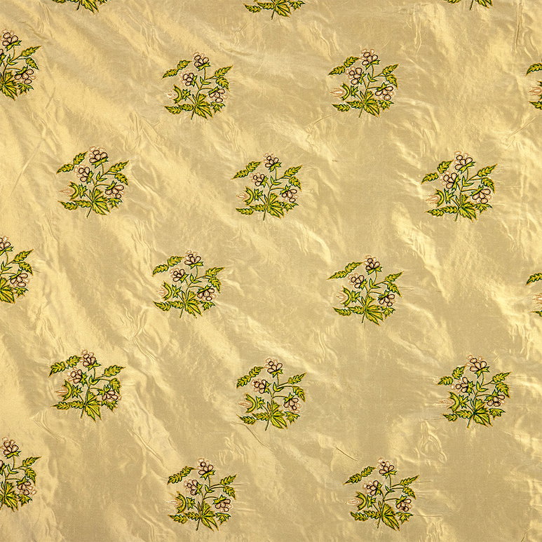 RK Classics Denver Silk Dupioni Embroidery Green/Natural Fabric