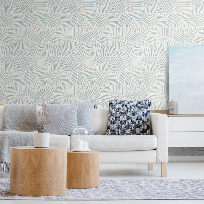 Seabrook Designs Linework Maze Sky Blue Wallpaper image 2 of 2