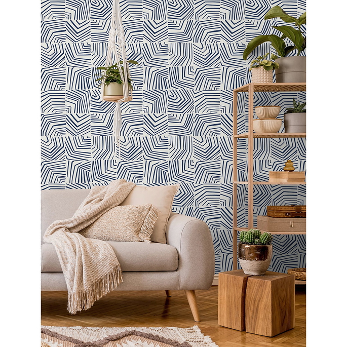 Seabrook Designs Linework Maze Imperial Blue Wallpaper image 2 of 2