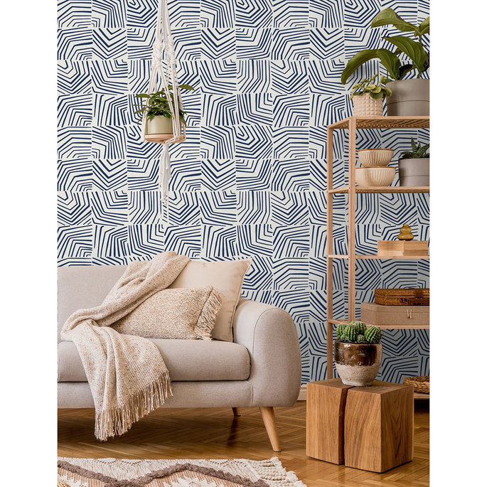 Seabrook Designs Linework Maze Imperial Blue Wallpaper image 2 of 2