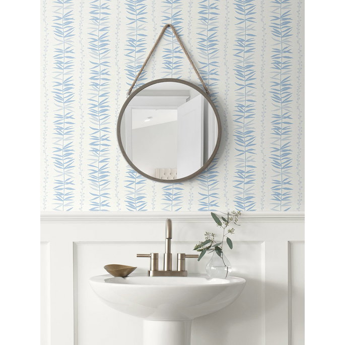 Seabrook Designs Summer Garland Sky Blue Wallpaper image 2 of 2
