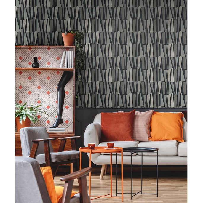 Seabrook Designs Geometric Shadows Onyx Wallpaper image 2 of 2