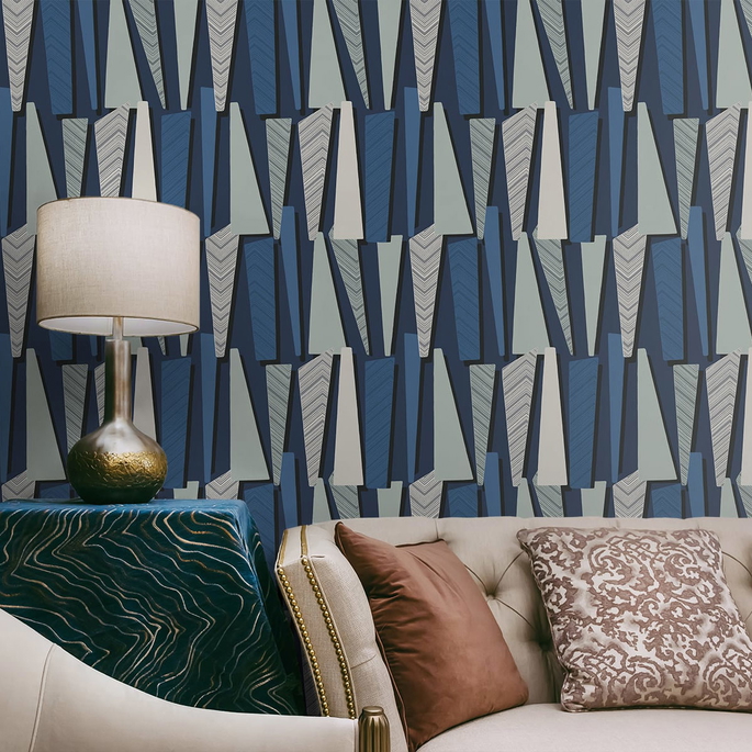 Seabrook Designs Geometric Shadows Denim Wallpaper image 2 of 2