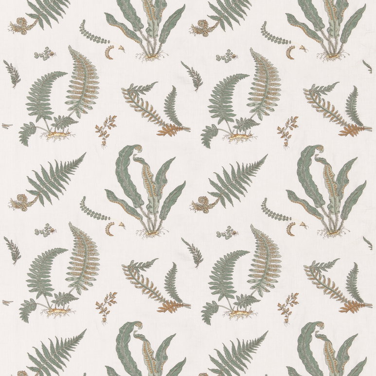GP &amp; J Baker Ferns Embroidery Verdigris Fabric