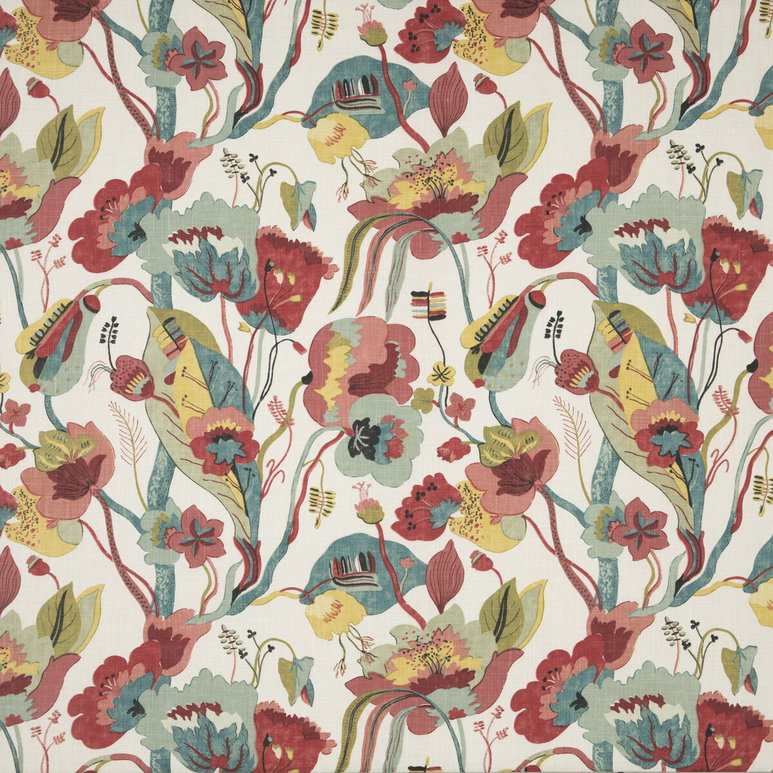GP &amp; J Baker California Linen/Teal/Pimento Fabric
