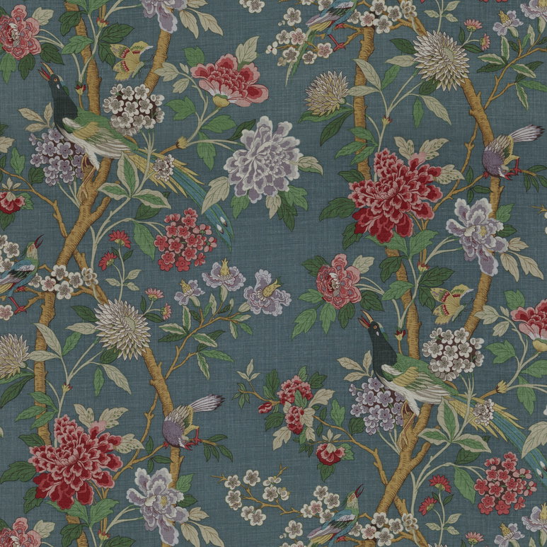 GP &amp; J Baker Hydrangea Bird Special Indigo Fabric