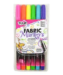 Tulip Neon Fine Tip Fabric Markers - 6 Pack