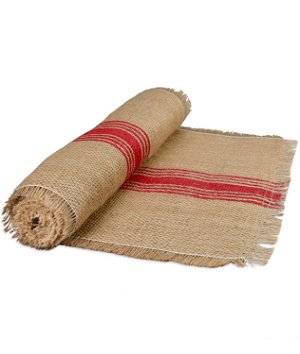 12.5 inch x 108 inch Jute Table Runner with Red Stripes