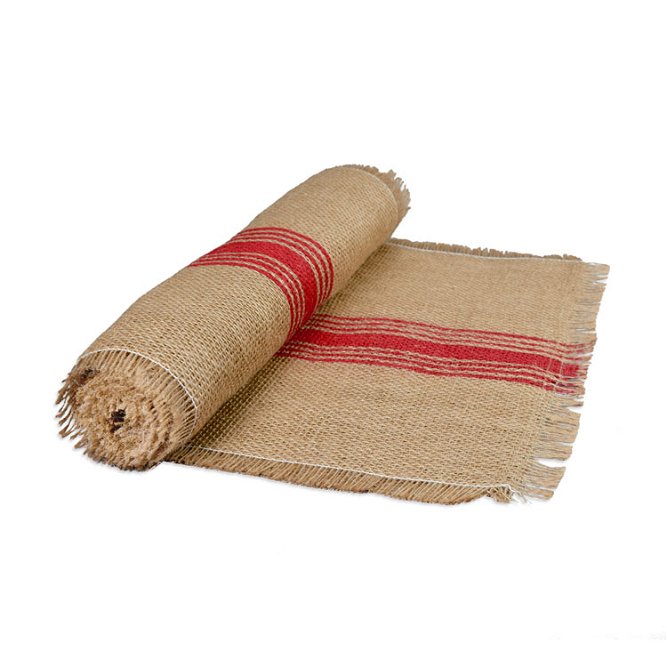 12.5&quot; x 108&quot; Jute Table Runner with Red Stripes