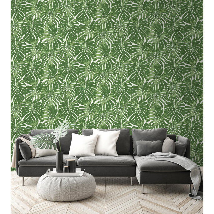 Seabrook Designs Jamaica Basil Green &amp; White Wallpaper image 2 of 2