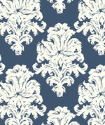 Seabrook Designs Montserrat Prussian Blue & White Wallpaper