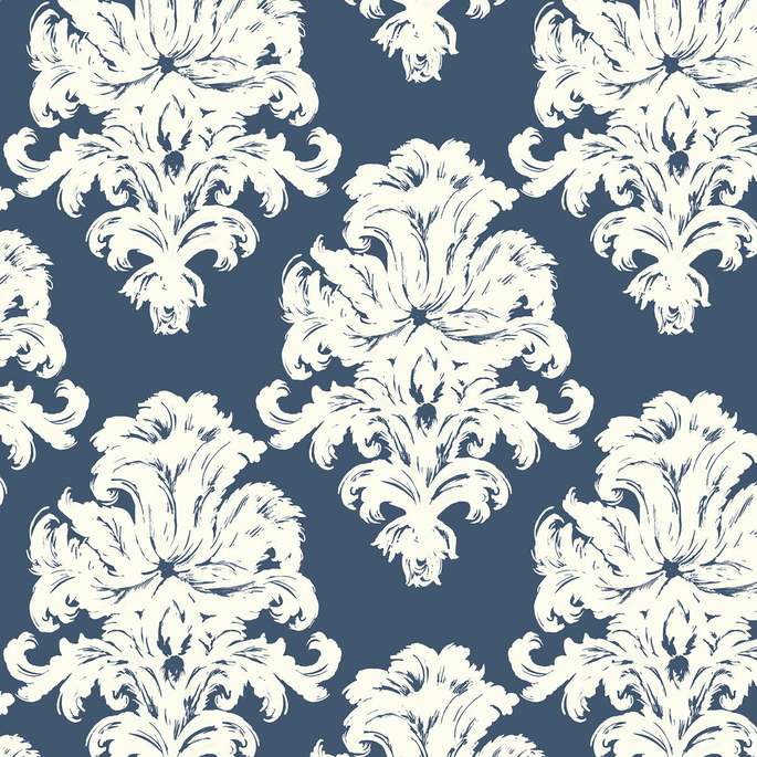 Seabrook Designs Montserrat Prussian Blue &amp; White Wallpaper image 1 of 2