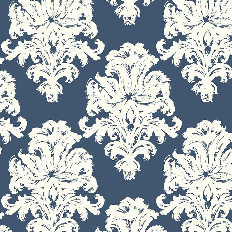 Seabrook Designs Montserrat Prussian Blue & White Wallpaper