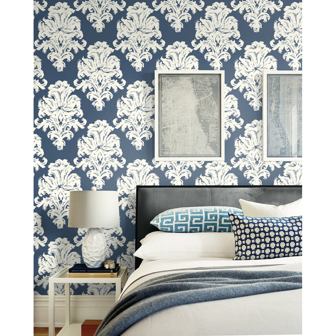 Seabrook Designs Montserrat Prussian Blue &amp; White Wallpaper image 2 of 2