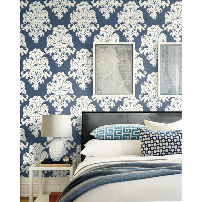 Seabrook Designs Montserrat Prussian Blue &amp; White Wallpaper image 2 of 2