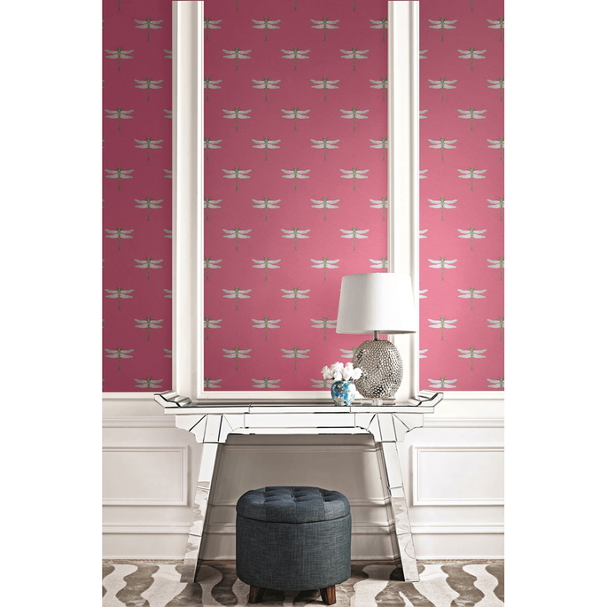 Seabrook Designs Catalina Rose Pink &amp; Green Wallpaper image 2 of 2