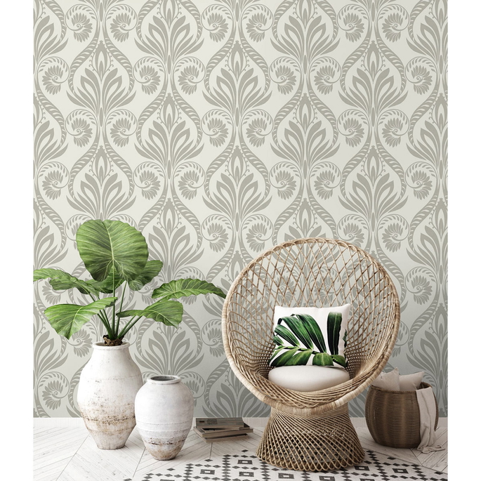 Seabrook Designs Bonaire Metallic Silver &amp; White Wallpaper image 2 of 2
