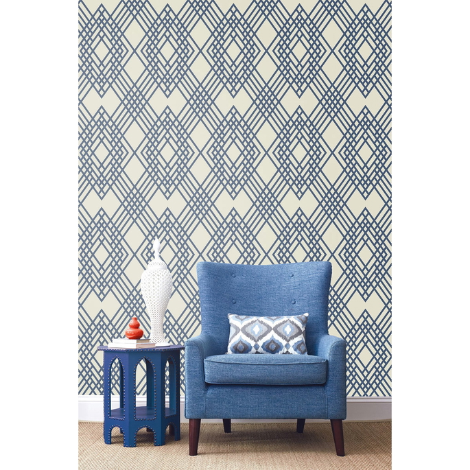 Seabrook Designs Cayman Prussia Blue &amp; Off-White Wallpaper image 2 of 2