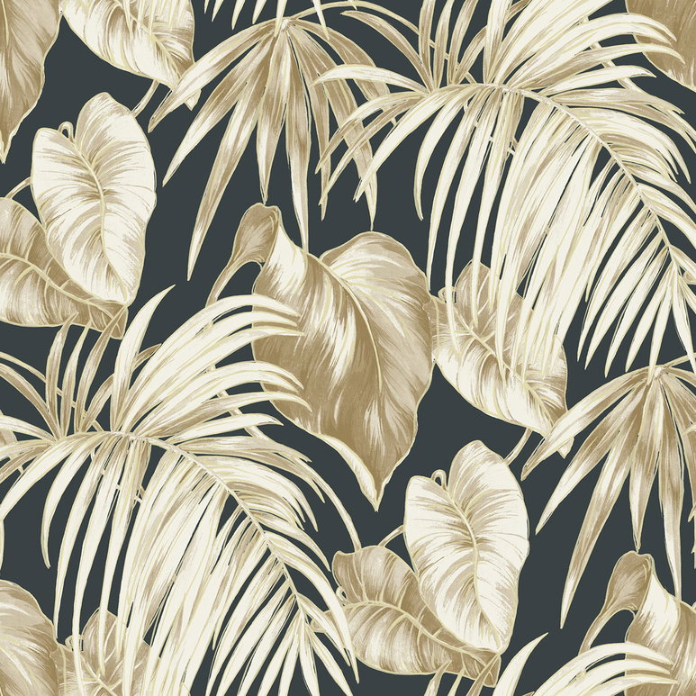 Seabrook Designs Dominica Black &amp; Metallic Gold Wallpaper