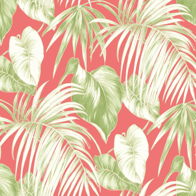Seabrook Designs Dominica Salmon &amp; Green Wallpaper image 1 of 2