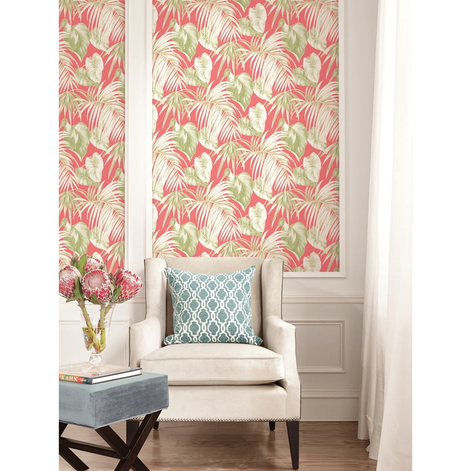 Seabrook Designs Dominica Salmon &amp; Green Wallpaper image 2 of 2