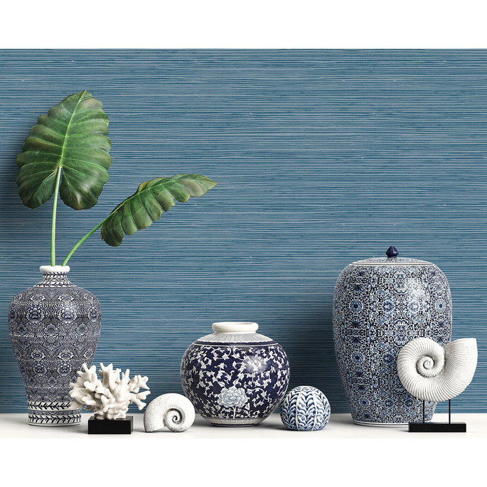 Seabrook Designs Jamaica Grass Prussian Blue Wallpaper image 2 of 2