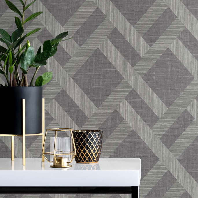 Seabrook Designs Linen Trellis Ash Wallpaper image 2 of 2