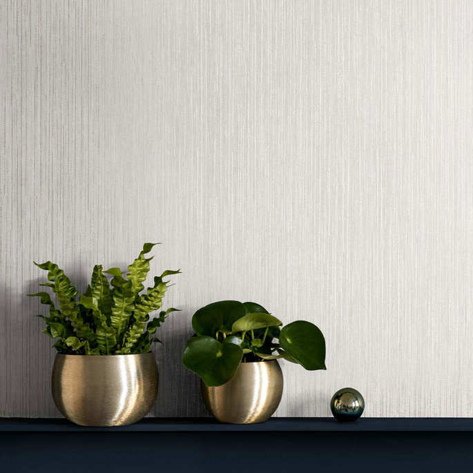 Seabrook Designs Vertical Stria Oyster &amp; Metallic Silver Wallpaper image 2 of 2